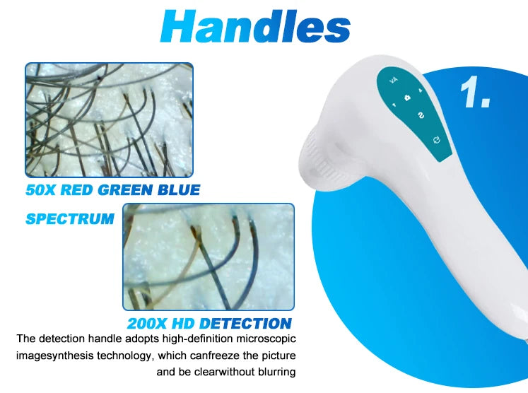 2 HD Detector 50X 200X 7 In 1 Hair Loss Treatment Analyzer Analysis And Scalp Machine With Massage Comb