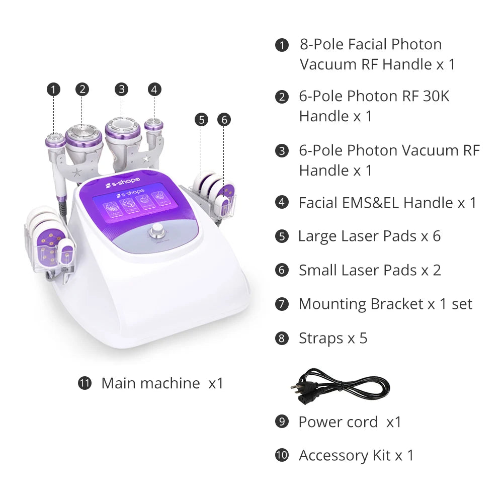 S Shape Machine Ultrasound Vacuum RF Adipose Reduce 30K EL Skin Lifting Machine